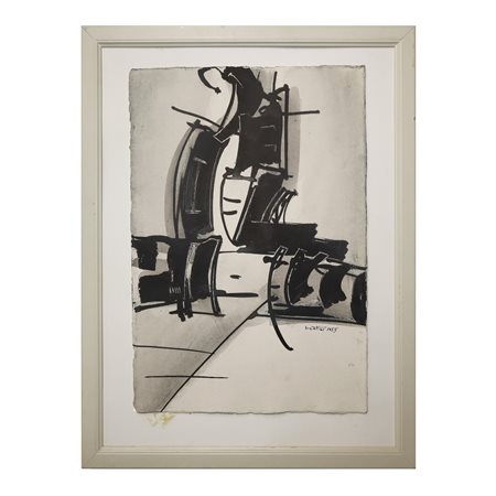 Gianni Bertini (Pisa 1922 - Caen  2010)  - Astratto nei toni del grigio e nero, 1955