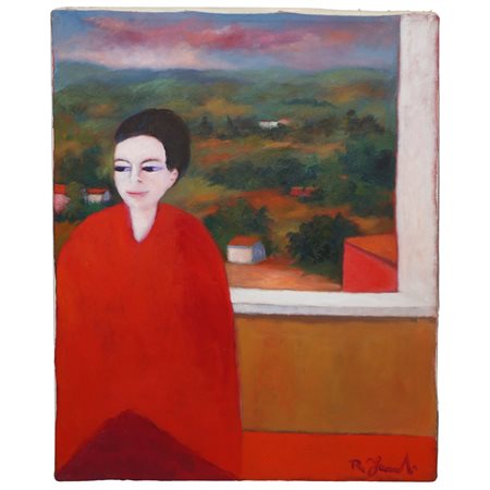 Raffaele Frumenti (Roma 01/09/1922 - Roma 2002)  - Figura di donna e paesaggio
