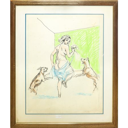 Alberto Sughi (Cesena 1928 - Bologna 2012)  - Giovane inseguito da cani