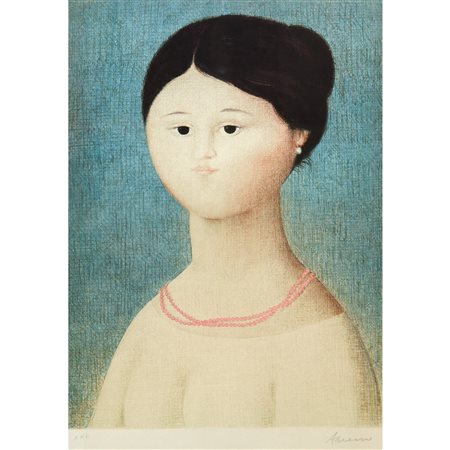 Antonio  Bueno (berlino 1918 - Firenze 1984)  - Donna con collana rosa
