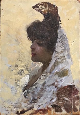 Ettore Cercone(1850-1896).Ritratto di donna. Misure:cm.17 x 24