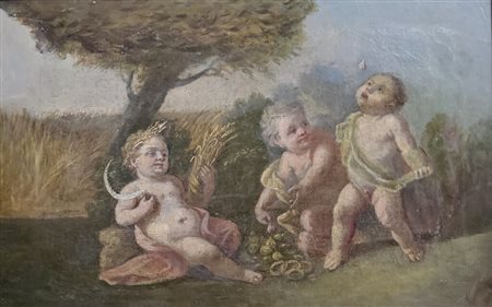 Scuola veneta,XVIII .Gioco di putti.Olio su tela.Cm.28 x 43