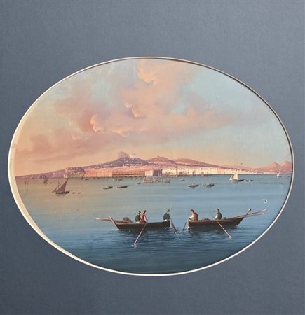 Scuola napoletana,XIX secolo.Gouache.Napoli dal mare.Cm.27 x 37
