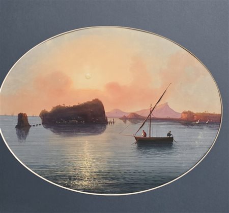 Scuola napoletana,XIX secolo.Gouache.Nisida.Cm.27 x 35