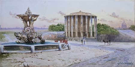 Federico Schianchi (1858-1918).Tempio di Vesta,Roma. Cm.25 x 42