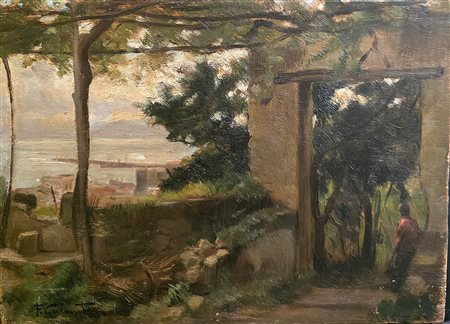 Francesco Galante(1884-1972).Paesaggio.Olio su pannello.Cm.26 x 35