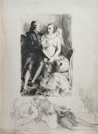 Scuola europea,XIX secolo.Scena pornografica.Cm.14 x 19