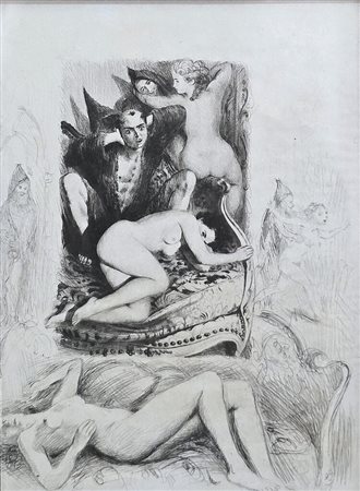 Artista europeo,XIX secolo. Scena pornografica.Cm.14 x 19