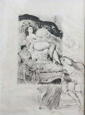 Artista europeo,XIX secolo.Scena porno.Cm.13 x 18