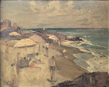 Federico Variopinto(1905-1949)Spiaggia con bagnanti,Ischia.Cm.44 x 53