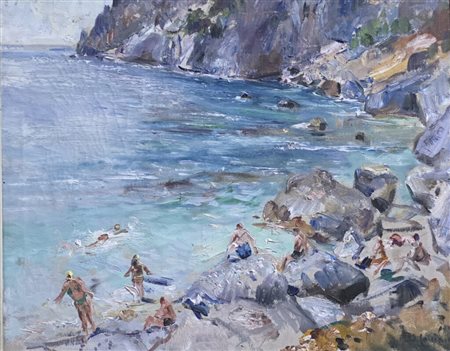 Guido Casciaro(1900-1963).Bagnanti.Olio su tela.Cm.40 x 50