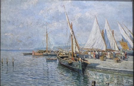Attilio Pratella (1856-1949).Marina di Napoli.Olio su tela.Cm.40 x 60