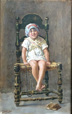 Camillo Miola(1840-1919).Olio su tavola.Cm.17 x 27