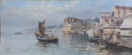 Guglielmo Giusti (1824-1916)Marina di Napoli.Cm.20 x 47