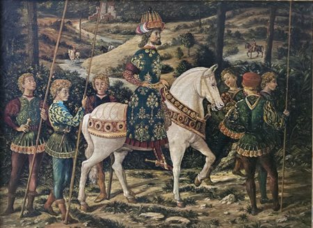 Scuola toscana, XIX secolo. Corteo dei Magi.Cm.61 x 80