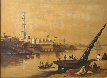 Artista europeo,XIX secolo.Vista sul Nilo.Cm.60 x 80.