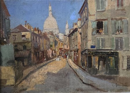 Carlo Brancaccio(1861-1920).Olio su tela. Scorcio parigino.Cm.16 x 21