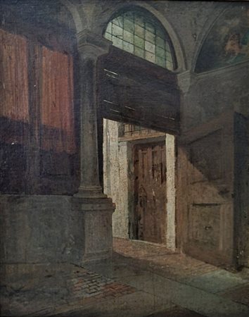 Scuola napoletana XIX secolo. Interno di chiesa. Cm.52 x 65