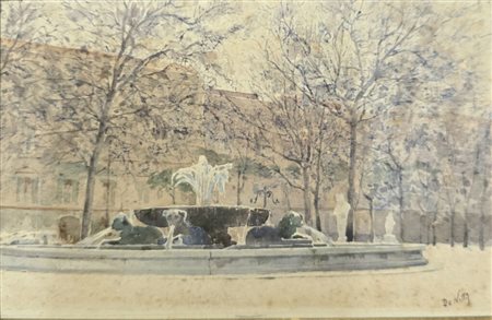 Giuseppe De Nittis(1846-1884) Attr.a. Villa comunale,Napoli Cm.11 x 17