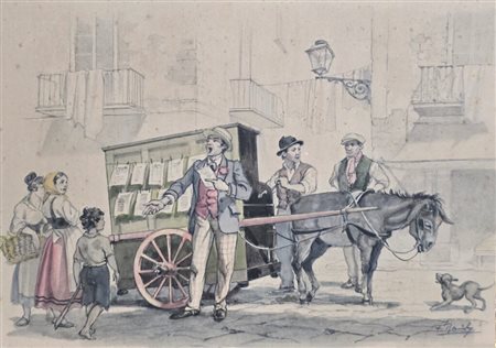 Artista del XIX secolo. Venditore. Cm.20,5 x 28,5