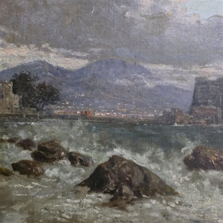 Giuseppe Carelli (1858-1921).Marina di Napoli.Cm.23 x 47