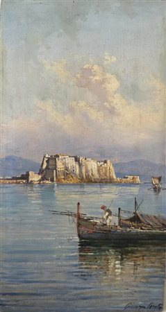 Giuseppe Carelli(1858-1921)Marina di Napoli.Cm.19,5 x 36,5