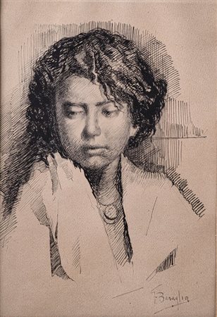 Guglielmo Beraglia (1898-1978).Ritratto di donna.Cm.22,5 x 32,5