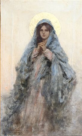 Giuseppe De Sanctis (1858-1924).Madonna.Cm.32,5 x 54