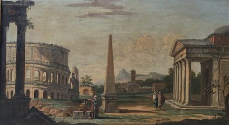 Scuola romana,XVIII secolo.Veduta di Roma.Cm.61  x 107