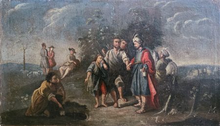 Scuola veneta, XVIII secolo. Scena biblica.Cm.42 x 73