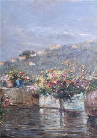 Fulvio Tessitore (1870-1933). Terrazzo.Cm.28 x 40