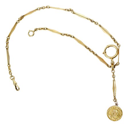 Catena d'orologio in oro giallo con all'estremità moneta di Carlo di Borbone (1734-1759)
