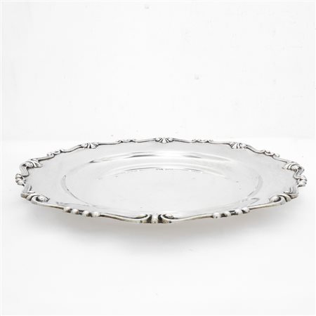 Piatto rotondo in argento 800 con bordo smerlato