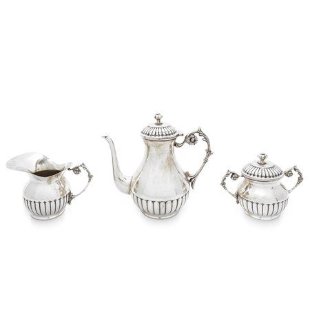 Caffettiera, Lattiera, zuccheriera in argento 800