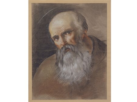 Scuola lombarda (XVIII secolo) Testa di santo tecnica mista su carta 47x36,5 cm