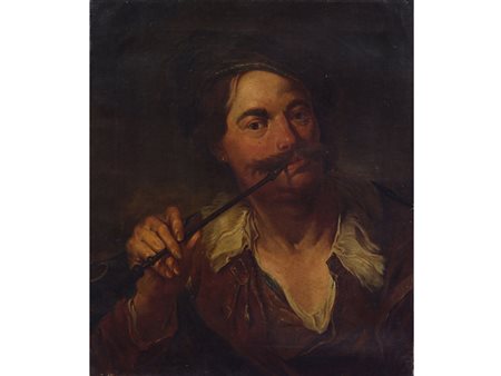 Scuola fiamminga (XIX secolo) Ritratto di uomo con pipa olio su tela 60x52 cm