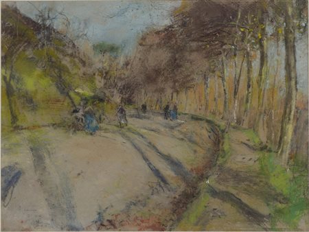 Giuseppe Casciaro (1861–1941) Paesaggio con figure pastello su carta 25x33 cm