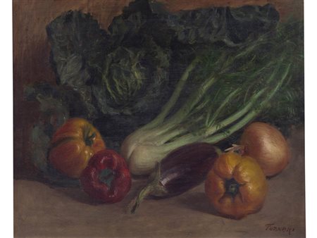 Fornari (XIX-XX secolo) Natura morta olio su tavola 44x53 cm