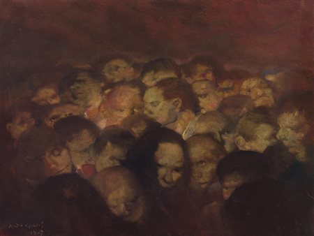 Aldo Ciucci (1917-2000) Folla olio su tela 60x80 cm