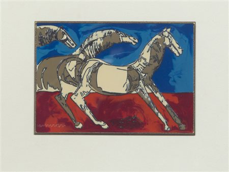 Bruno Cassinari (1912-1992) Cavalli smalto 7x10 cm