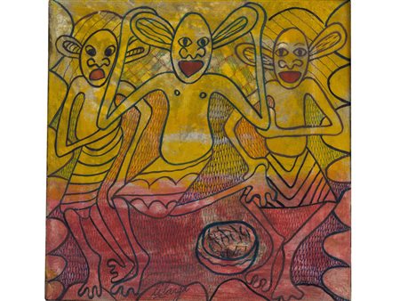 George Lilanga (1934-2005) Senza Titolo Olio su pelle di capra 23x23 cm