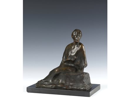 Firma illeggibile (inizio XX secolo) Donna seduta bronzo 20,5 cm