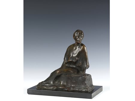 Firma illeggibile (inizio XX secolo) Donna seduta bronzo 20,5 cm