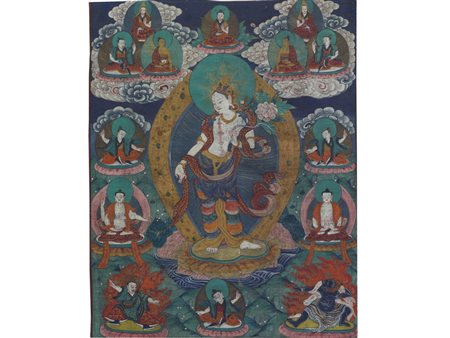 Tanka (XIX secolo) Tanka tessuto dipinto 30.2x24.2 cm