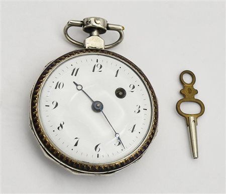 OROLOGIO DA TASCA, fine 1700, argento, con chiave CASSA: testata argento con...