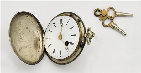 OROLOGIO DA TASCA, primi 800, argento 800/1000, con chiave CASSA: in argento...