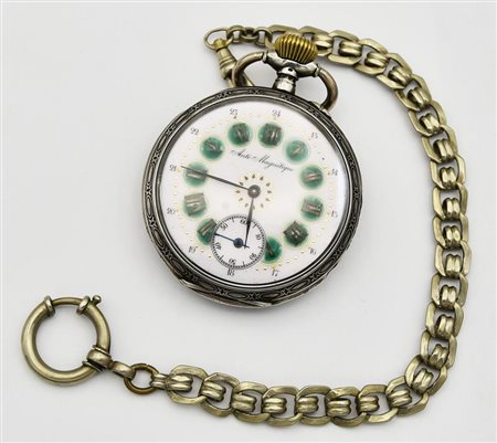 OROLOGIO DA TASCA, Svizzera, primi 900, argento 800/1000, con catena in...