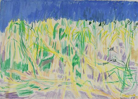 Piero Giunni (1912 - 2000) GRANO VERDE, 1958 pastello su carta, cm 50x70...