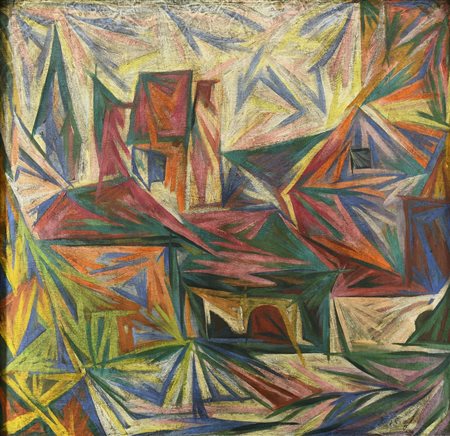 Natalia Goncharova (1881 - 1962) RAGGISMO, 1912 olio su tela, cm 96x97 firma...