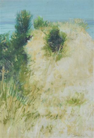 Giancarlo Cazzaniga (1930 - 2013) PAESAGGIO pastelli su carta, cm 49x33,5 firma